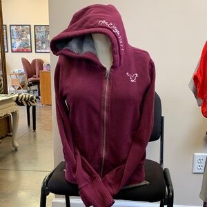 American Eagle Outfitters Burgundy Full-Zip Fleece Hoodie with Sherpa Lined Hood